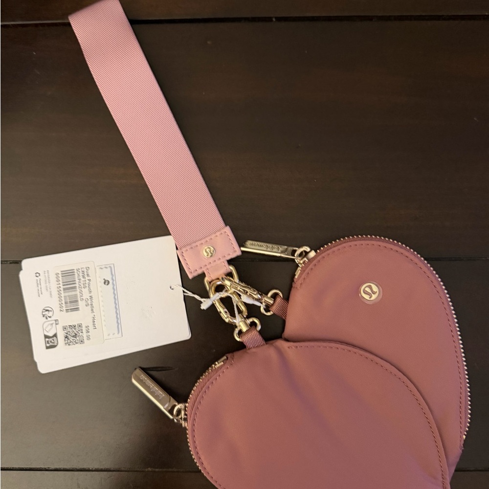 Lululemon Double Pouch Heart Wristlet with Gold Hardware